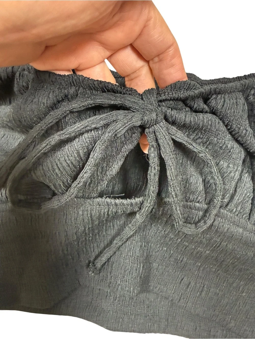 American Eagle Outfitters Black Smocked Tie-Front Crop Top